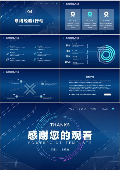 互联网蓝色科技风工作复盘总结ppt模板下载 熊猫办公